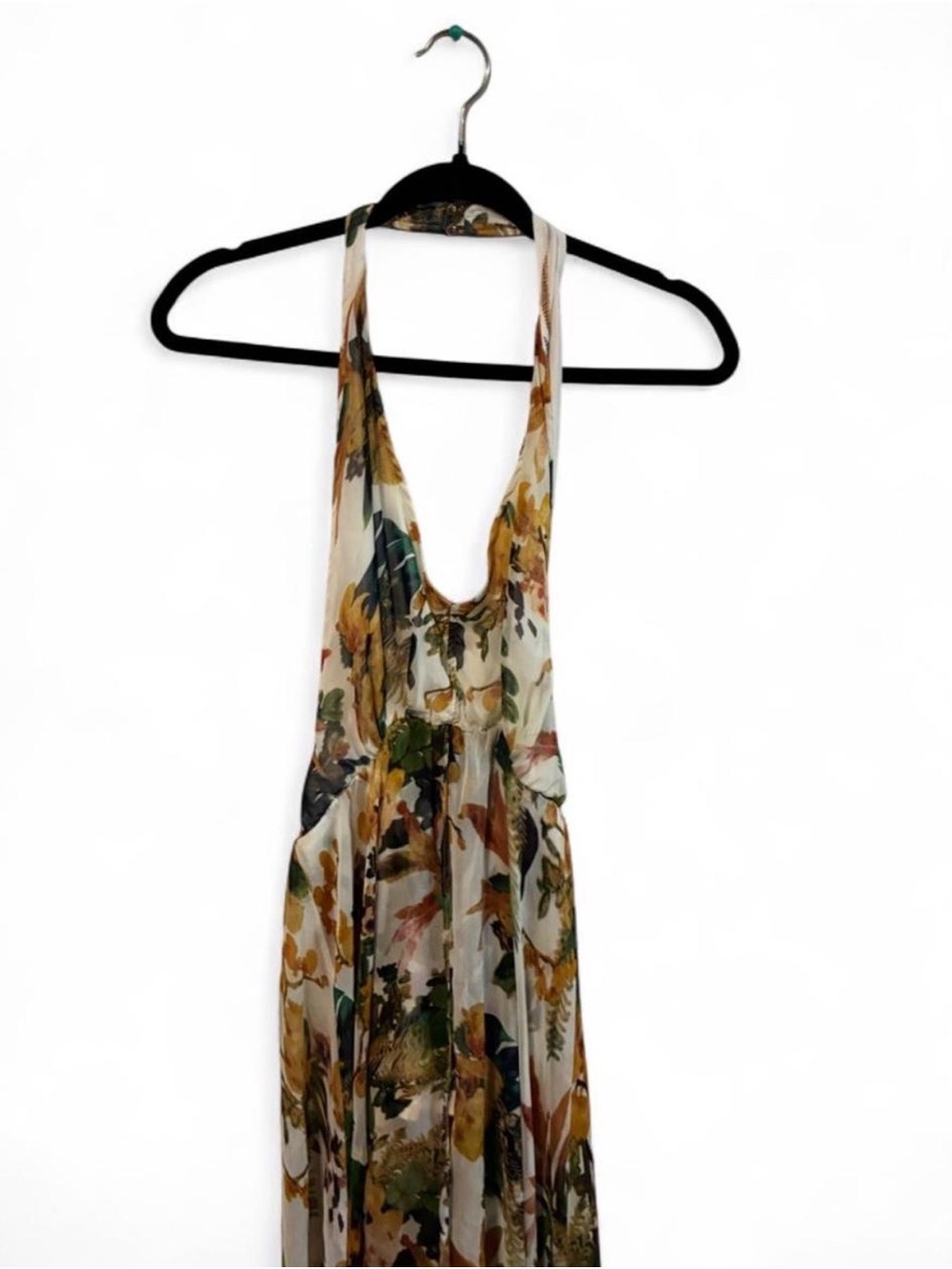 Floral Halter Maxi Dress in Cream & Olive